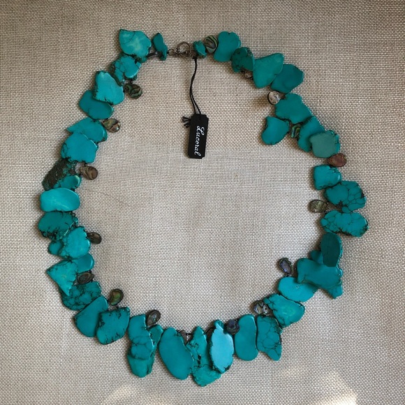 Lucoral Jewelry - Lucoral Necklace Turquoise Slab Mother of Pearl